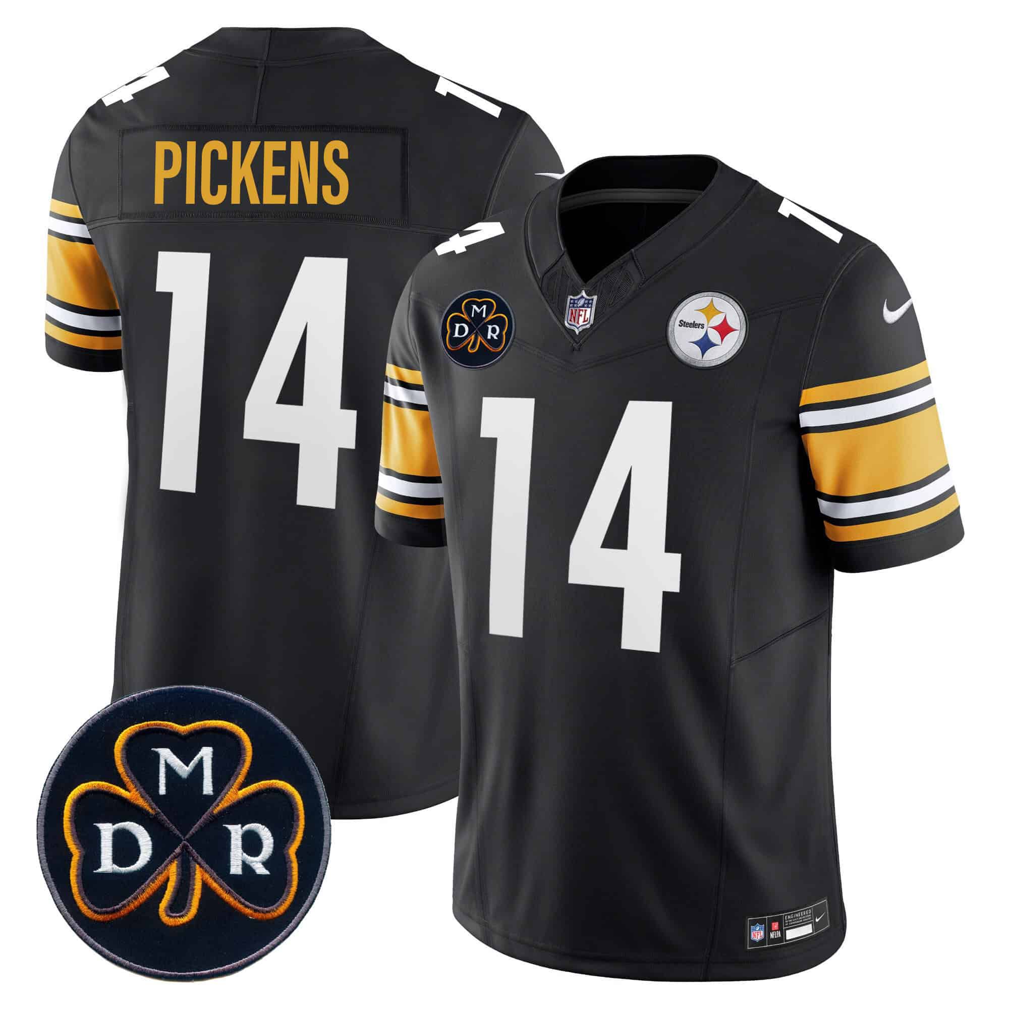 Men Pittsburgh Steelers 14 Pickens Black 2024 Nike DMR Patch Vapor Limited NFL Jersey style 3